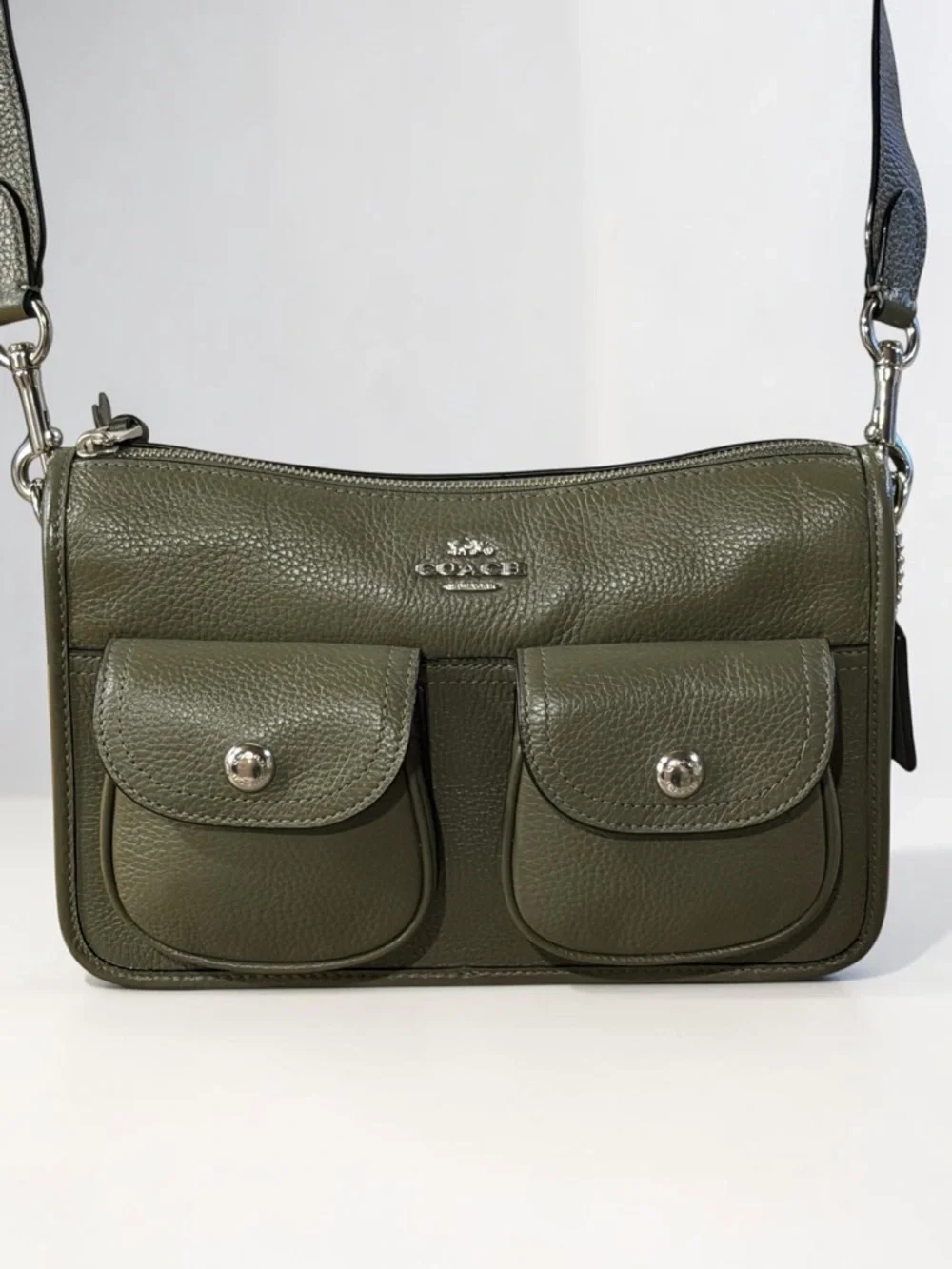 COACH Olive Green Leather Crossbody Bag & Coin Case - Picture 3 of 16